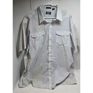Men's Knights Bridge Casual Button Down Shirt 3XL White Blue Striped